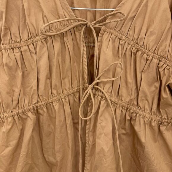 NWOT The Bali Tailor Dara Top Tie Front Sz 2 Medium Taupe Tan Australian Ruched - Picture 3 of 5
